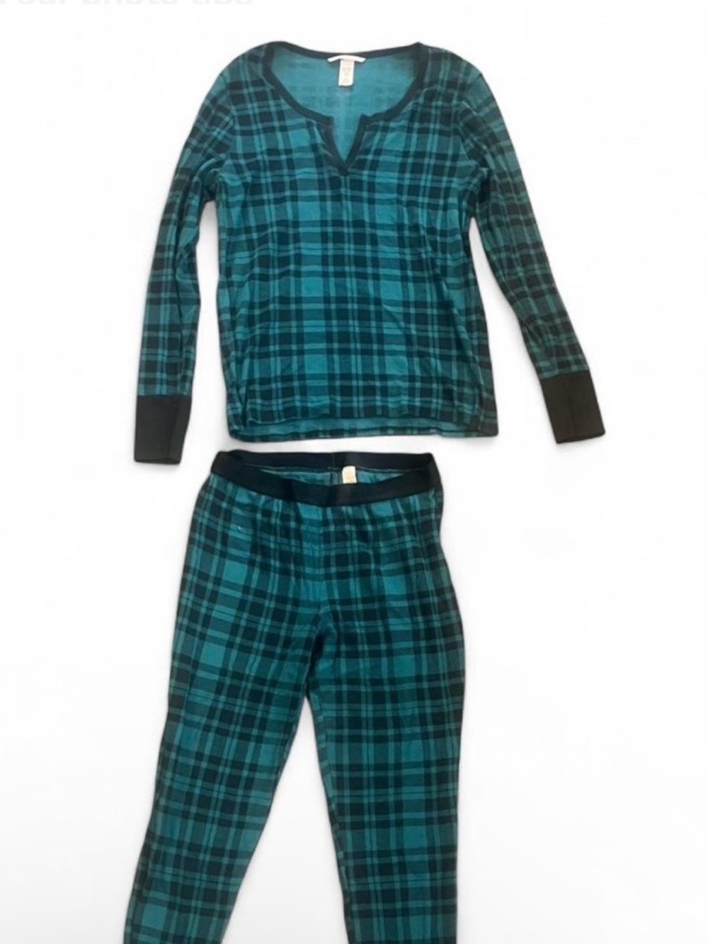 Victoria’s Secret Teal & Black Plaid Long-Sleeve Pajama Set - Cozy Sleepwear